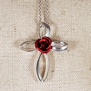 Sterling Silver Red Rose Cross Necklace